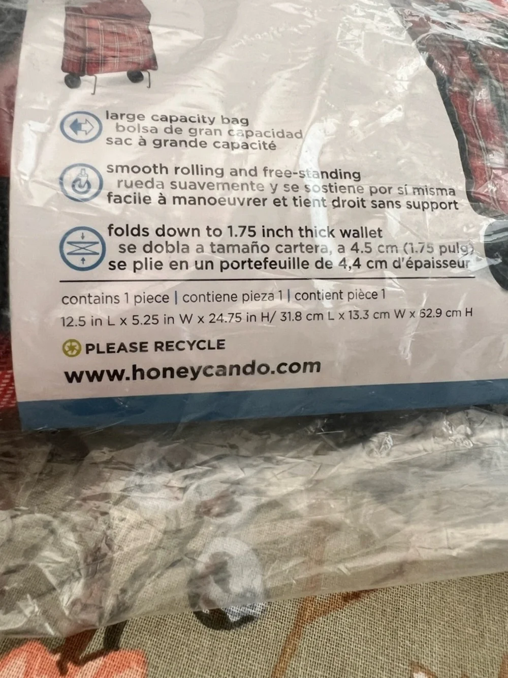 Red Plaid Rolling Bag - Honey-Can-Do